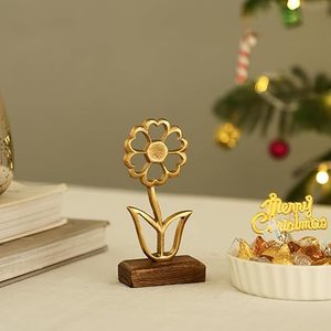 Ornement en fil métallique en forme de fleur dorée, décoration de Noël moderne à poser sur table, décoration intérieure - Product Image 1