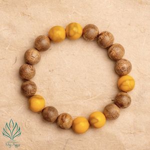 Bracelet unisexe durable en bois d'agar vietnamien avec corail fossile jaune AL-SV-0026-10, bois naturel brun My Aga - Product Image 5