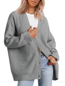 Cárdigan de Punto para Mujer, Modelo Otoño-Invierno 2026, Cuello en V, Botones, Tejido de Alta Calidad, Estilo Simple - Product Image 2