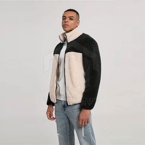 Chaqueta Sherpa Personalizada para Hombre, Color Negro y Crema, Cuello Alto, Cierre Completo, Forro Polar Tipo Teddy, Ropa de Invierno Informal - Product Image 4
