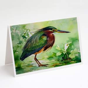 Lunatique A7 Taille 5x7 Green Heron Cartes vierges Pack de 8 avec enveloppes Green Heron Cartes de voeux - Product Image 1