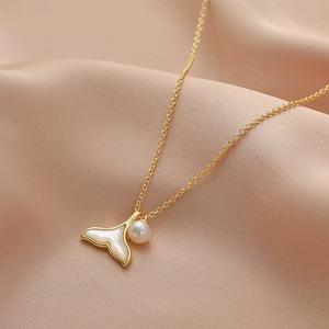 Natural Freshwater Pearl S925 <b>Silver</b> Gold-Plated <b>Necklace</b> Flawless White <b>Butterfly</b> Shell Fish Tail Strong Fine Pendants Charms - Product Image 4