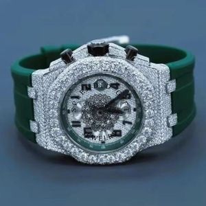 Montre de luxe en diamant et moissanite, bracelet argenté, fermoir caché, mouvement à quartz ETA analogique, unisexe, 15 mm, verre saphir, pour mariage et soirée - Product Image 3
