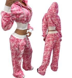 Conjunto de sudadera con capucha y pantalones deportivos para mujer, conjunto de 2 piezas de algodón, chándal con apliques bordados para mujer - Product Image 1