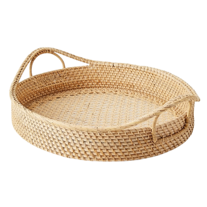 Rattan Serving Tray Durable Woven Wood Decorative Basket for Vanity Countertop Stylish <b>Tabletop</b> <b>Storage</b> Decor - Product Image 2
