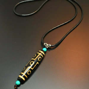 Natural Crystal Pendant Necklace 3-Inch Obsidian Circuit with 28-Inch Leather <b>Rope</b> for Men & Boys - Product Image 5