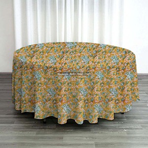 New 120 Inch Customs Block Printed 100% Cotton Hand Block Print <b>Tablecloths</b> Round Custom <b>Linen</b> Table Cloth From India Jaipur - Product Image 5