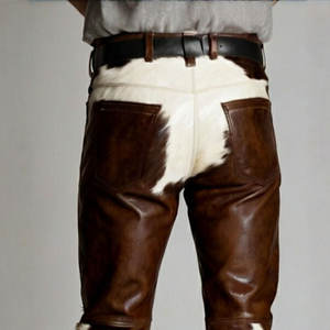 Pantalones de cuero de vaca para hombre, cintura media, con pelo, elegantes, informales - Product Image 5