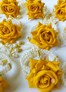 Designer Yellow Artificial Rose and White Pearl <b>Gajra</b> <b>for</b> Women and Girls Elegant Floral <b>Hair</b> Accessories Set - Product Image 1