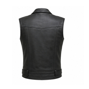 Gilet de motard en cuir véritable noir pour homme, imperméable, respirant, sans manches, avec poches zippées et ceinture - Product Image 2