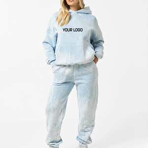 Ensemble de survêtement pour femme en molleton 100% coton, uni, délavé à l'acide, brodé, style urbain, pour le sport et le jogging, vente en gros - Product Image 4