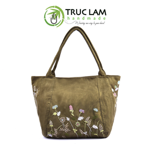 Wholesale Travel Bag <b>Large</b> Suede Bag with Hand-sewn Glass <b>Bead</b> Flower and Grass Patterns High Quality Eco-friendly Material - Product Image 3