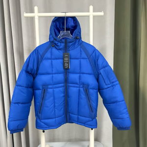 เสื้อแจ็คเก็ตพัฟเฟอร์มีฮู้ดสำหรับผู้ชาย สีพื้น ผ้าโพลีเอสเตอร์หนา กันลม สวมใส่สบาย ปิดด้วยซิป ทรงปกติ - Product Image 6