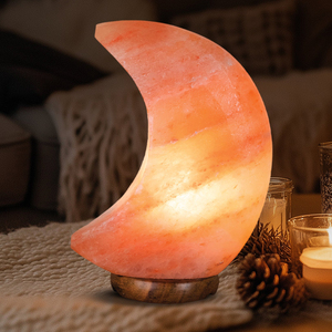Lámpara de Sal del Himalaya de Media Luna con Base de Madera Ecológica 2025, Personalizable, OEM, Fácil de Usar, Diseño Tallado a Mano, Venta al Por Mayor - Product Image 5