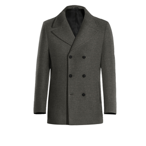 High Quality <b>Men's</b> <b>Pea</b> <b>Coat</b> Gray Color Double Breast Button Closure <b>Men's</b> Wool Jacket Slim Fit Thick Winter Windproof <b>Pea</b> <b>Coat</b> - Product Image 1