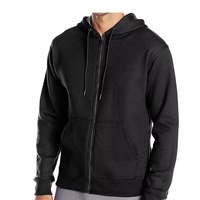 Sweat-shirt à capuche unisexe bleu marine en coton French Terry avec fermeture éclair intégrale, veste de travail personnalisée