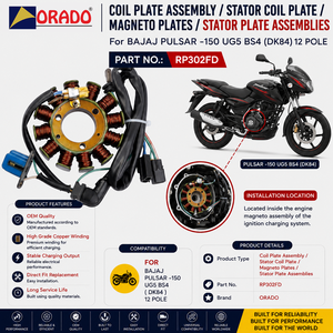 Conjunto de placa de bobina de estator de 12 polos Bajaj Pulsar 150 UG5 BS4 DK84, calidad de exportación para repuestos de motocicletas, India, Orado - Product Image 6