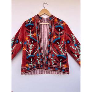 Handmade Velvet Suzani Embroidered Knitted Breathable Floral Bohemian Autumn Cotton <b>Jacket</b> Ethnic Gift for Her - Product Image 5