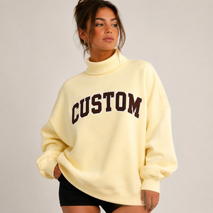 Custom Women's Oversized Turtleneck Sweatshirt 100% Cotton Drop Shoulder Letter Print Custom Logo Casual Preppy Women's <b>Top</b> - Product Image 2