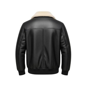 Chaqueta de piel de oveja auténtica para hombre, estilo bomber, chaqueta de cuero auténtico con cuello de piel sintética, cálida para el invierno - Product Image 2