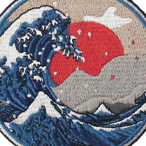 Lightweight Canvas Circular Embroidered <b>Patch</b> with Great Wave and Red Sun Design <b>Sew</b>-<b>On</b> Fabric Applique for Clothing & Hats - Product Image 4
