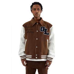 Wholesale Fashion Turn Down Collar Varsity <b>Jacket</b> Applique <b>Baseball</b> <b>Jacket</b> <b>Men</b> With Pocket Leather Sleeve <b>Men's</b> <b>Jacket</b> - Product Image 2