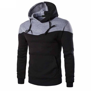 <b>Men's</b> Two-Tone Grey & Black Color-Block Hoodie - Slim Fit Cotton Fleece <b>Pullover</b> - Trendy Urban Streetwear Sweatshirt - Product Image 1