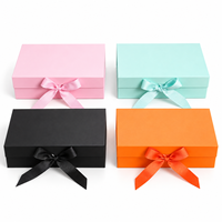Boîte pliante à couvercle rabattable en gros, emballage cadeau couleur unie avec nœud