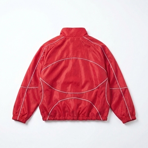 เสื้อแจ็คเก็ตแบบสวมหัวสีแดงแต่งแถบสะท้อนแสง ซิปครึ่งตัว เสื้อกีฬาน้ำหนักเบาพร้อมแถบตัดสี |   ยูนิเซ็กซ์ รับผลิตแบบ OEM/ODM แบรนด์ส่วนตัว - Product Image 2