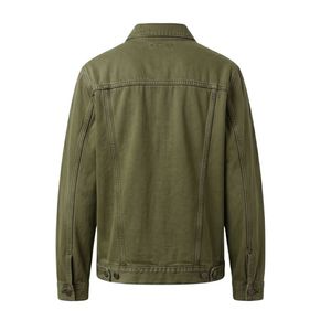 Veste en jean décontractée pour homme en coton délavé vert olive, style utilitaire uni, vêtement tendance - Product Image 2