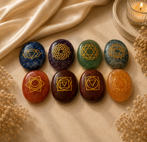 Healing Reiki Symbol Seven <b>Chakra</b> Carved AGate Natural <b>Crystal</b> Oval Stone Feng Shui Style Home Decoration Love and Crafts <b>Set</b> - Product Image 1