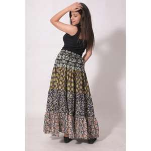 Falda Larga Lavinas 100% Algodón con Estampado de Bloques y Patchwork, Estilo Bohemio, Hecha a Mano, Maxi, Étnica, Floral, Veraniega, Ecológica, Informal para Mujer - Product Image 6