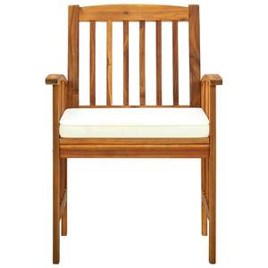 Chaises de salle à manger de patio en bois d'acacia massif avec coussins, ensemble de 3 pièces - Product Image 4