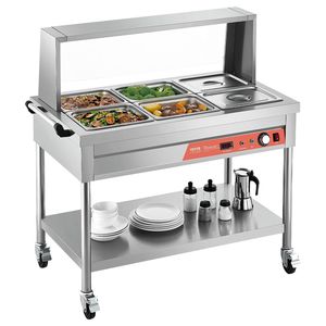 Scaldavivande Elettrico Commerciale Professionale 6 Vaschette da 1/2, 1500W, per Buffet e Catering, con Copertura Protettiva - Product Image 1