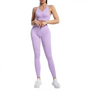<b>Women</b> Ribbed Yoga Set Sports Bra <b>Leggings</b> Full Length Solid Color Breathable Sporty Fitness Wear All Seasons Skinny Fit - Product Image 1