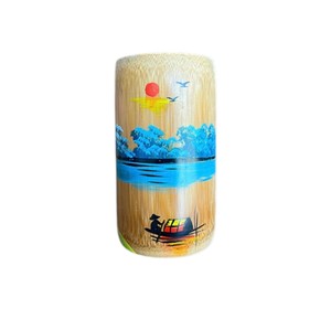 Pot à crayons artisanal en bambou, peint à la main, design culturel vietnamien, écologique, organisateur de bureau, fournitures. - Product Image 1