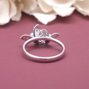 Bague florale en diamant rond cultivé en laboratoire certifié IGI, argent sterling 925 massif, diamant rose et blanc, pour femmes - Product Image 4