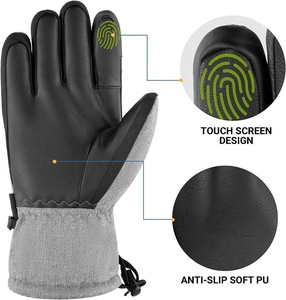 Gants de ski chauds d'hiver des fabricants d'usine directs Gants en cuir de sport imperméables coupe-vent extérieurs Matériau personnalisable - Product Image 2
