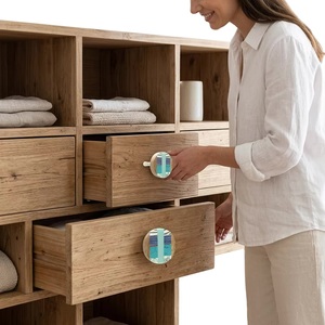 Beads Art Modern Round Wood Resin Cabinet Knobs with Turquoise Stripe Design <b>for</b> Cabinets Drawers Doors - Product Image 3
