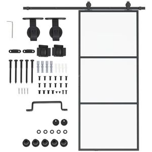 Porta Scorrevole Industriale da 6 Piedi con Ferramenta in Acciaio al Carbonio e Vetro Satinato - Product Image 1
