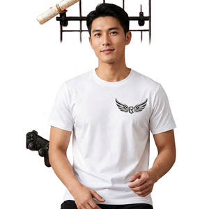 T-shirt blanc à manches courtes pour homme avec logo aile, col rond, imprimé, en jersey de coton, coupe classique - Product Image 3
