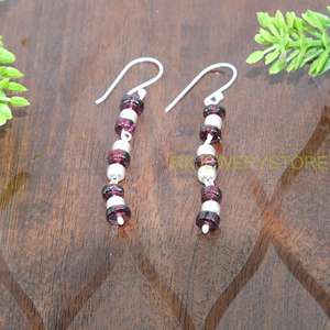Boucles d'oreilles pendantes en perles de grenat naturel |   Boucles d'oreilles à crochet en argent Sterling 925, faites à la main, avec grenat rouge, bijoux pour femmes, cadeau - Product Image 6