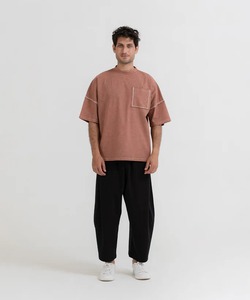 Camiseta de Algodón Extra Grande para Hombre, Color Sólido, Ribete en Contraste, Cuello Redondo, Manga Corta, Estilo Casual, Tejido de Punto Jersey - Product Image 1