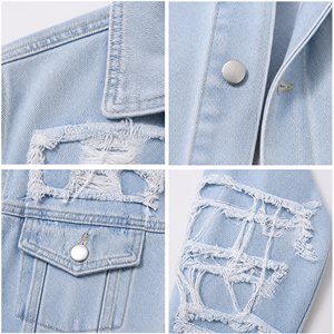 Veste en jean matelassée vintage 100 % coton, coupe classique, effet délavé extrême, style camionneur, pour l'hiver - Product Image 2