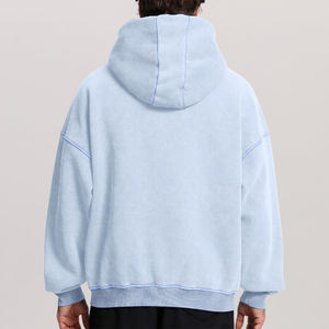 เสื้อฮู้ดสีฟ้าอ่อนแบบยูนิเซ็กซ์ ทรงโอเวอร์ไซส์ ผ้าฝ้ายฟลีซ 100% สีพื้น สวมใส่สบายๆ สำหรับฤดูใบไม้ร่วง มีกระเป๋าปักลาย - Product Image 3