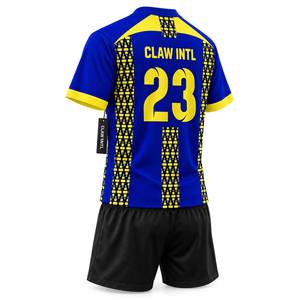 Maillot de football pour hommes, bleu et jaune, impression par sublimation, col en V, manches longues, polyester respirant, pour adolescents et adultes - Product Image 4