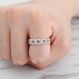 Anillo de Cadena de Plata 925 para Hombre con Diamante Cultivado en Laboratorio, Detalle de Incrustaciones, Ligero, Inspirado en el Hip Hop, Joyería de Moda - Product Image 1