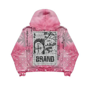 Sudadera con capucha personalizada con estampado acid wash, estilo vintage streetwear, de peso medio, con cordón, y conjunto de pantalones de chándal acampanados bordados para hombre, estilo High Street - Product Image 4