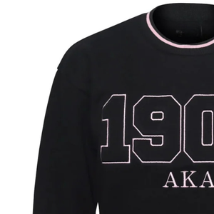 <b>Black</b> Crew Neck Sweatshirt with 1908 AKA Graphic Pink Trim Cuffs and Hem <b>Long</b> Sleeve Pullover Casual Fleece Fashion <b>Top</b> Women - Product Image 5