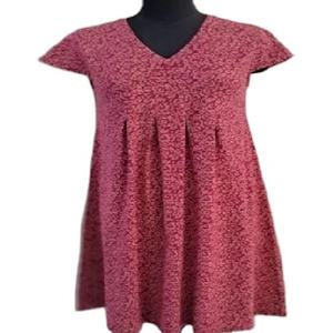 Vestido estampado de tela de algodón orgánico y spandex Estilo casual Midi Longitud Cap Mangas Vestido con cuello en V para niñas - Product Image 2